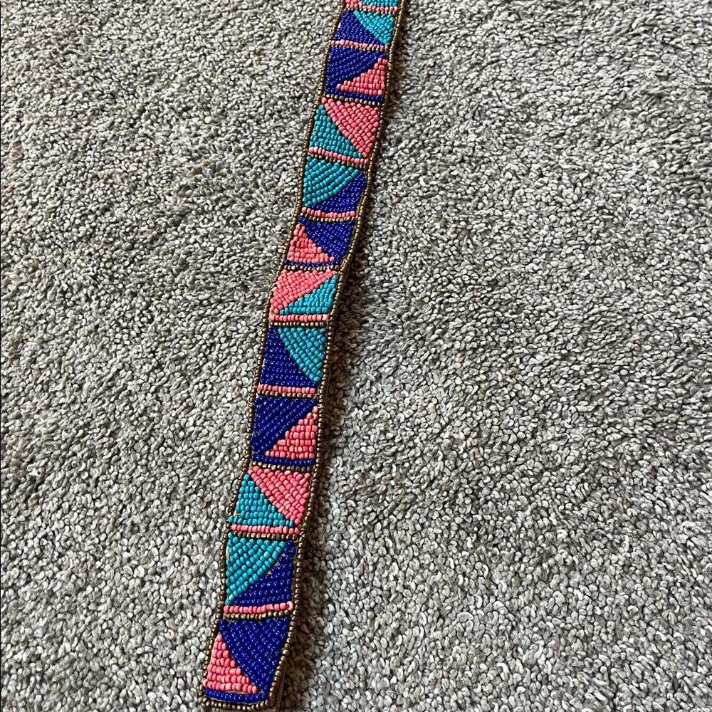 Vegan Leather Vibrant Turquoise Navy Coral and Bronze Beaded tie belt 64 inches - Picture 10 of 16